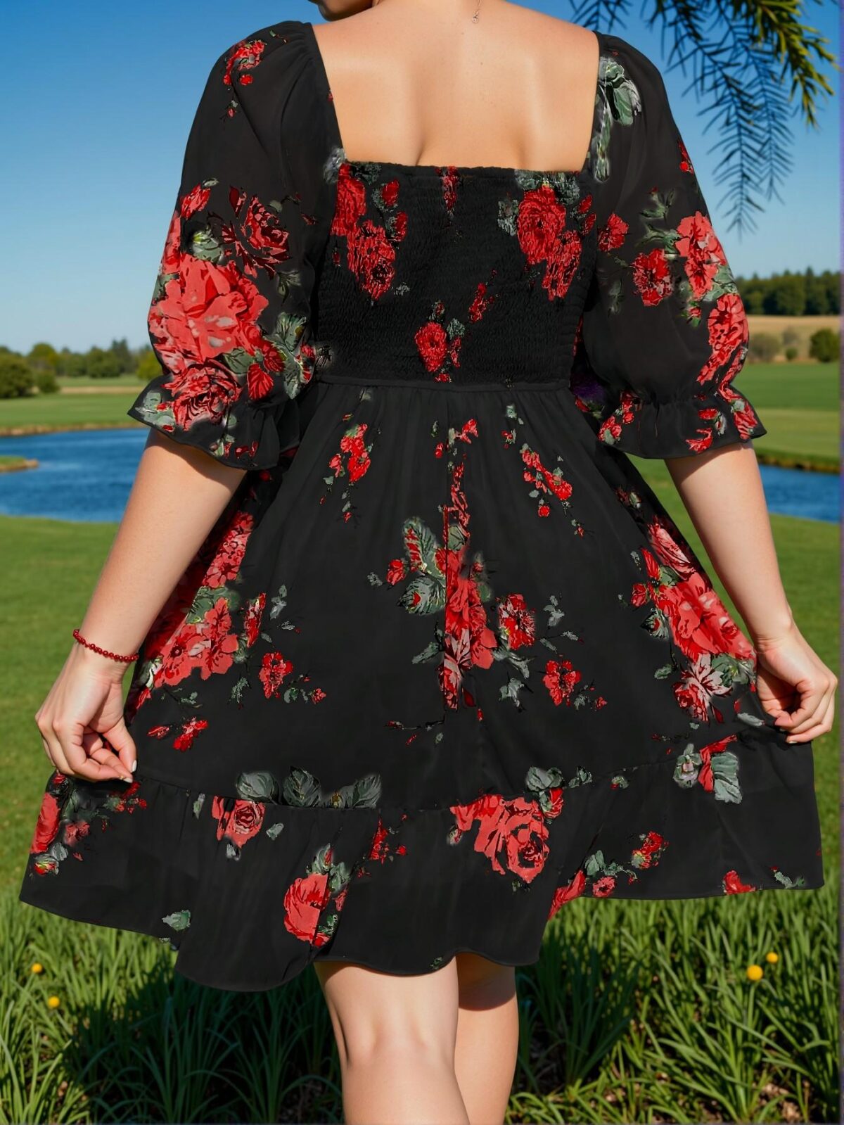 Elegant Black Floral Print Plus Size Vacation Dress for Spring and Summer - Chic, Classy and Trendy Fashion Style to Dress to Impress - Image 2