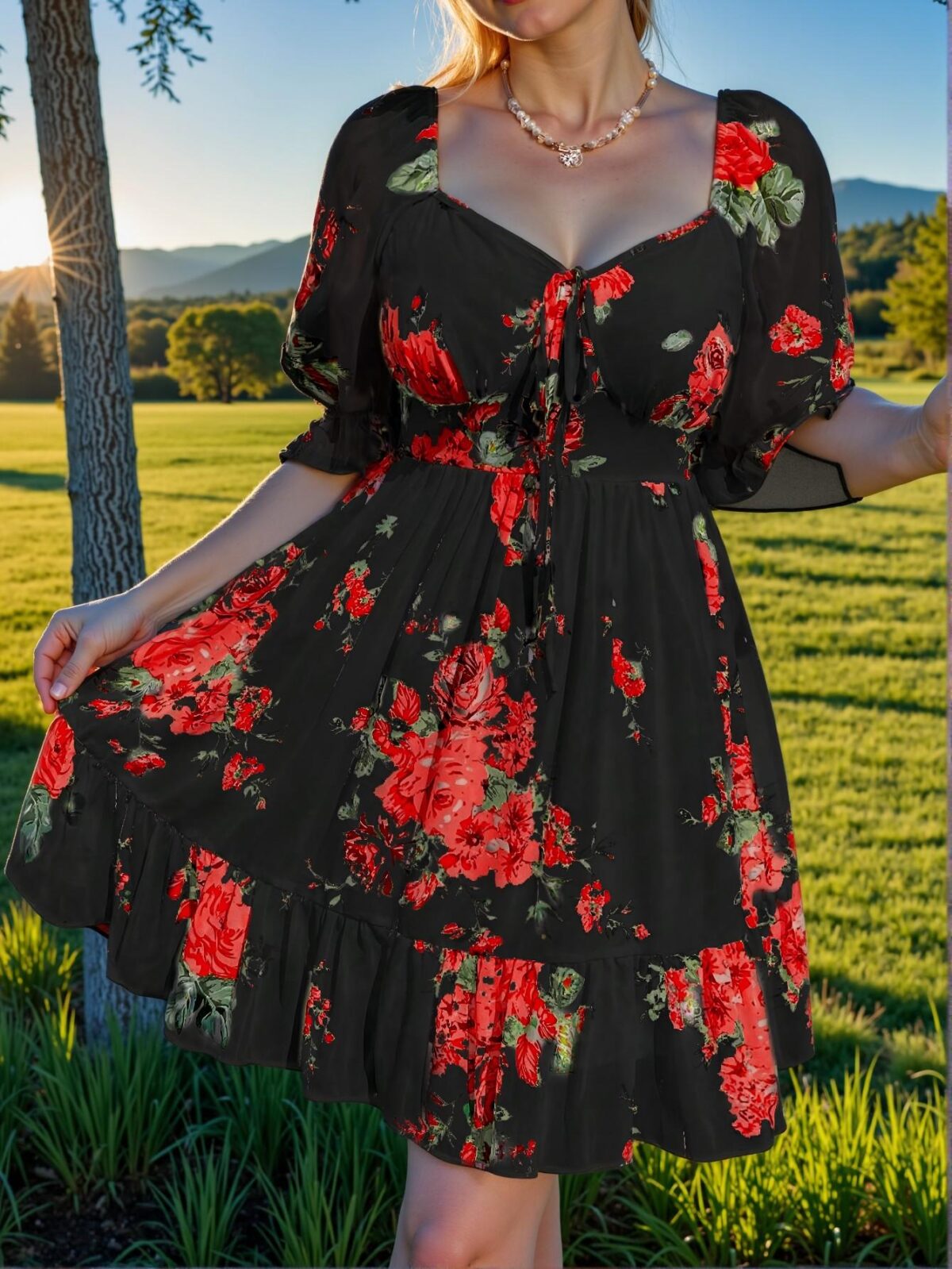Elegant Black Floral Print Plus Size Vacation Dress for Spring and Summer - Chic, Classy and Trendy Fashion Style to Dress to Impress - Image 4