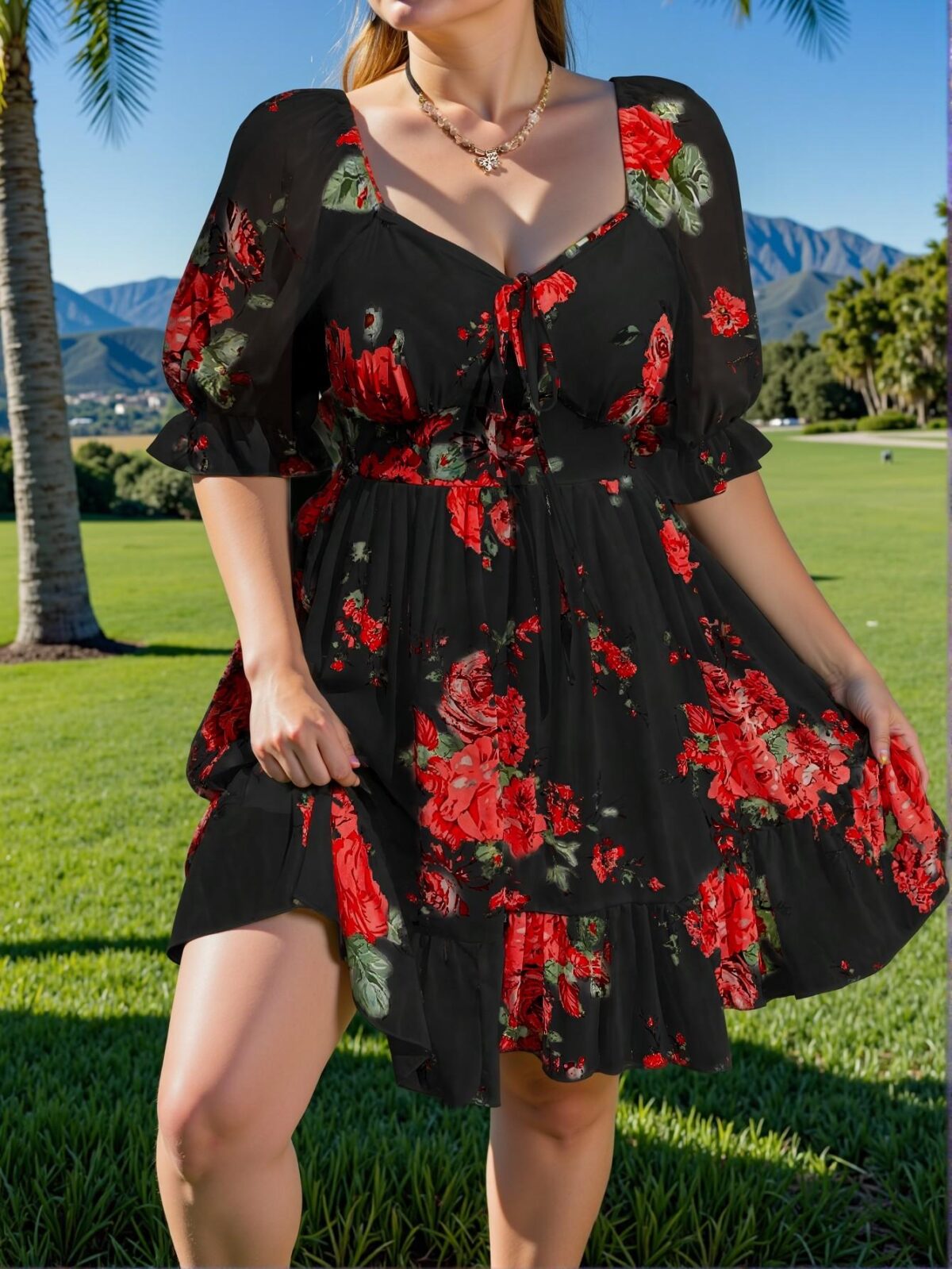 Elegant Black Floral Print Plus Size Vacation Dress for Spring and Summer - Chic, Classy and Trendy Fashion Style to Dress to Impress - Image 5