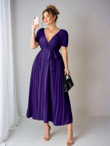 Elegant Purple Ruched Waist Flowy A-Line Dress for Plus Size Women - Perfect for Casual Business or Birthday Celebrations "Chic, Classy and Trendy Fashion Style to Dress to Impress"