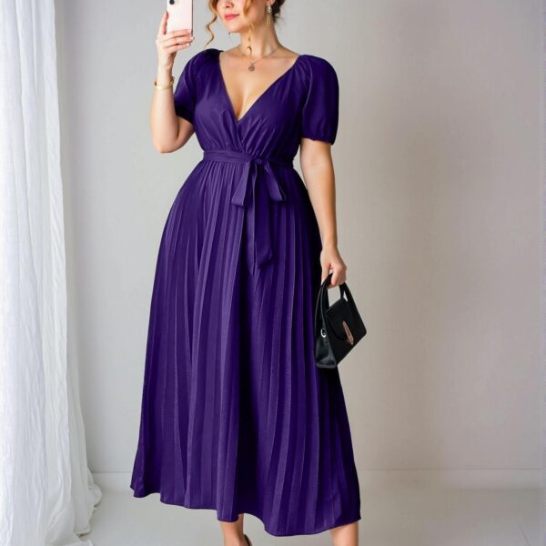 Elegant Purple Ruched Waist Flowy A-Line Dress for Plus Size Women - Perfect for Casual Business or Birthday Celebrations "Chic, Classy and Trendy Fashion Style to Dress to Impress"