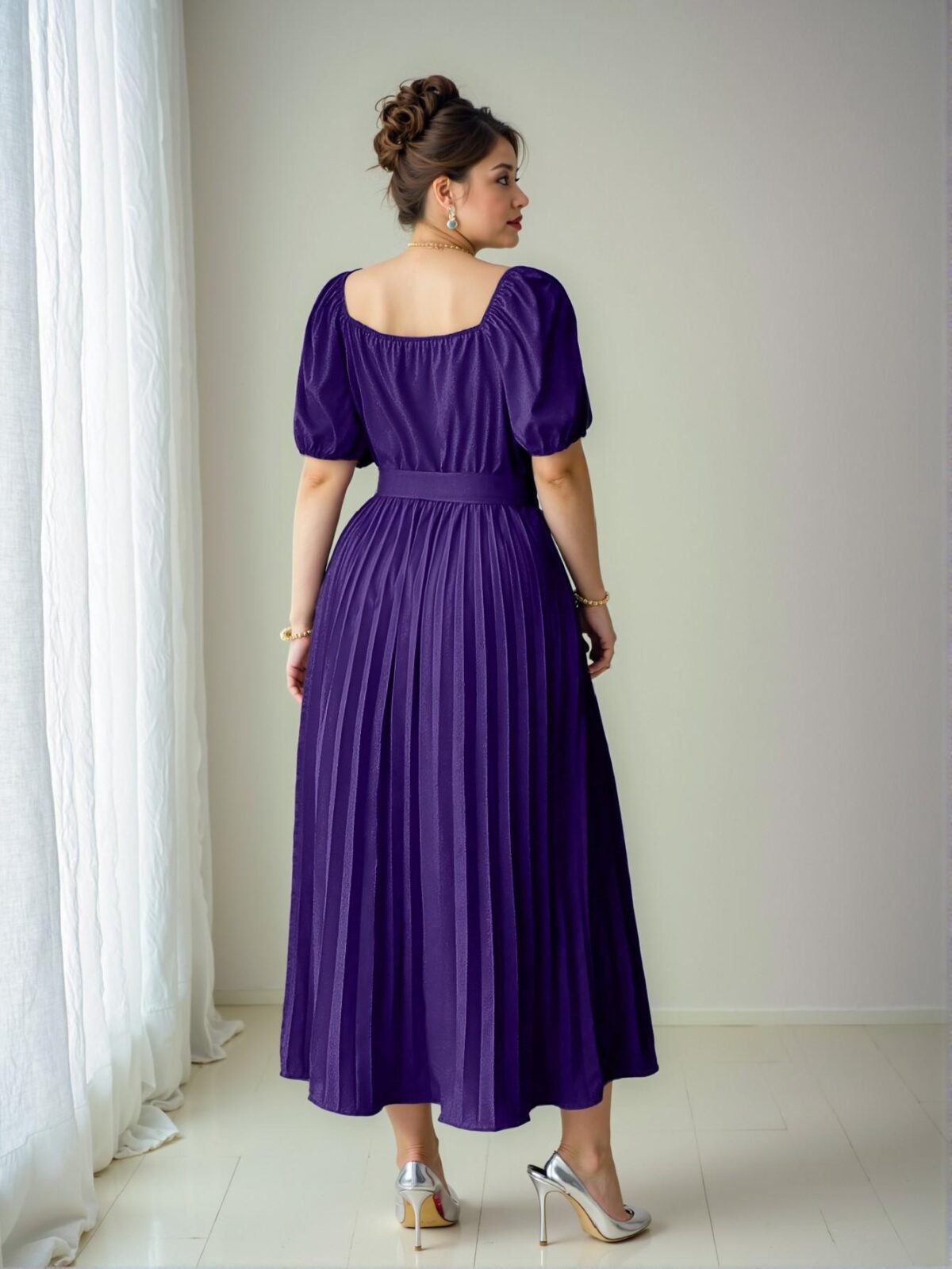Elegant Purple Ruched Waist Flowy A-Line Dress for Plus Size Women - Perfect for Casual Business or Birthday Celebrations "Chic, Classy and Trendy Fashion Style to Dress to Impress" - Image 2