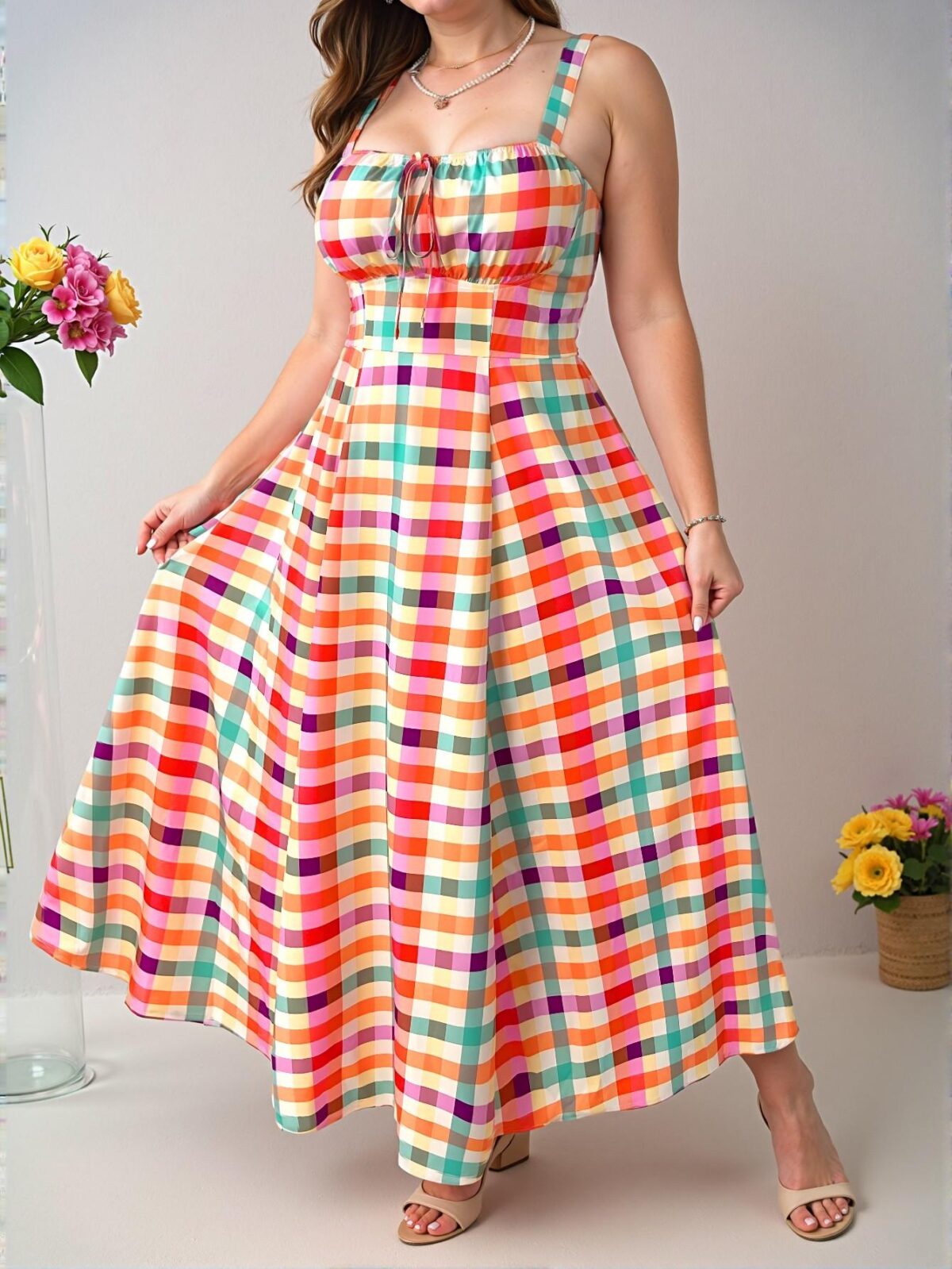 Elegant Multicolor Casual Cinched Waist Spaghetti Strap Dress Perfect for Summer Occasions and Celebrations "Chic, Classy and Trendy Fashion Style to Dress to Impress" - Image 3