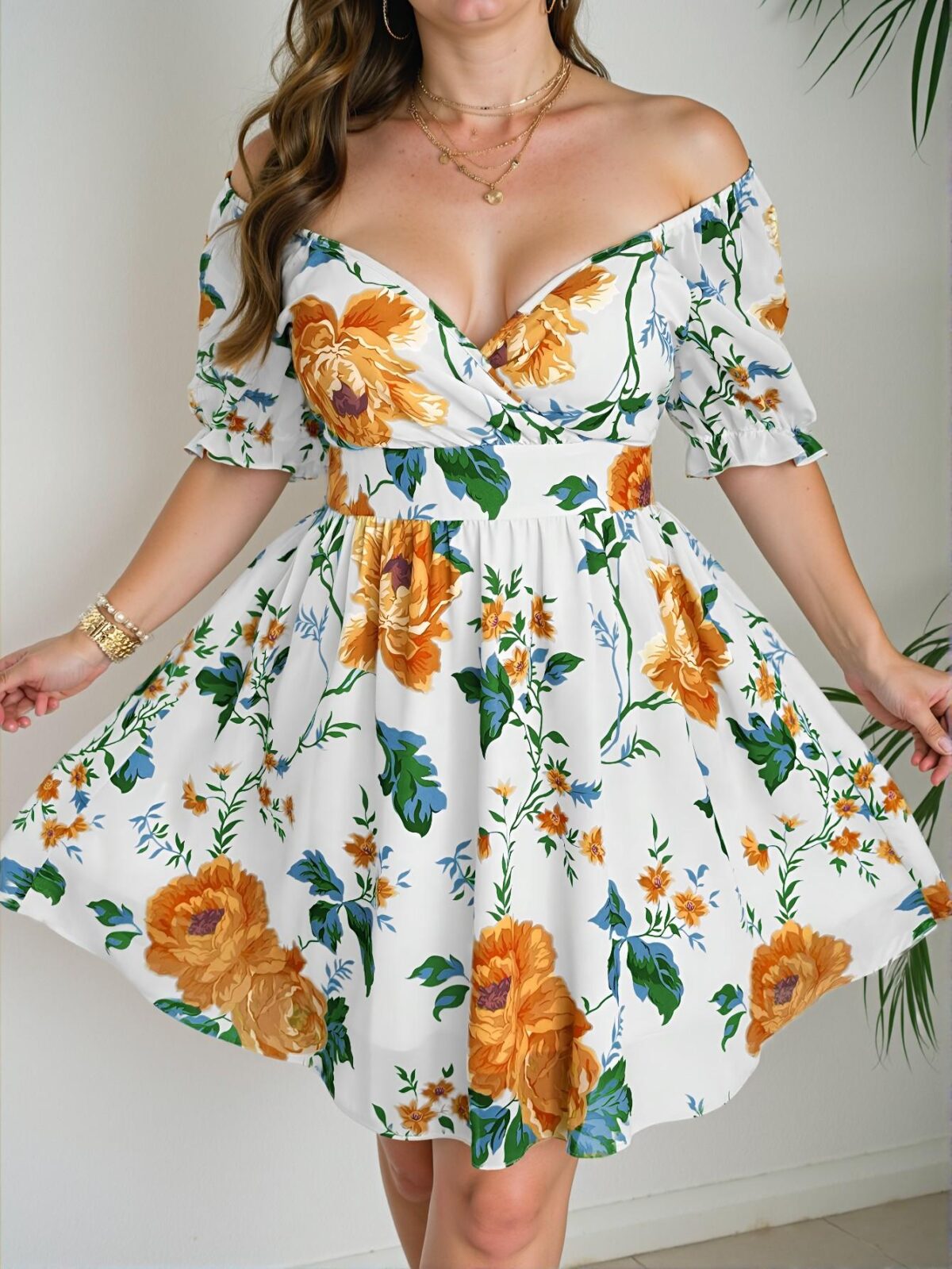 Elegant Apricot Vintage Floral Print Chiffon A-Line Casual Shirt with Square and V-Neck Design for Spring/Summer - Chic, Classy and Trendy Fashion Style to Dress to Impress