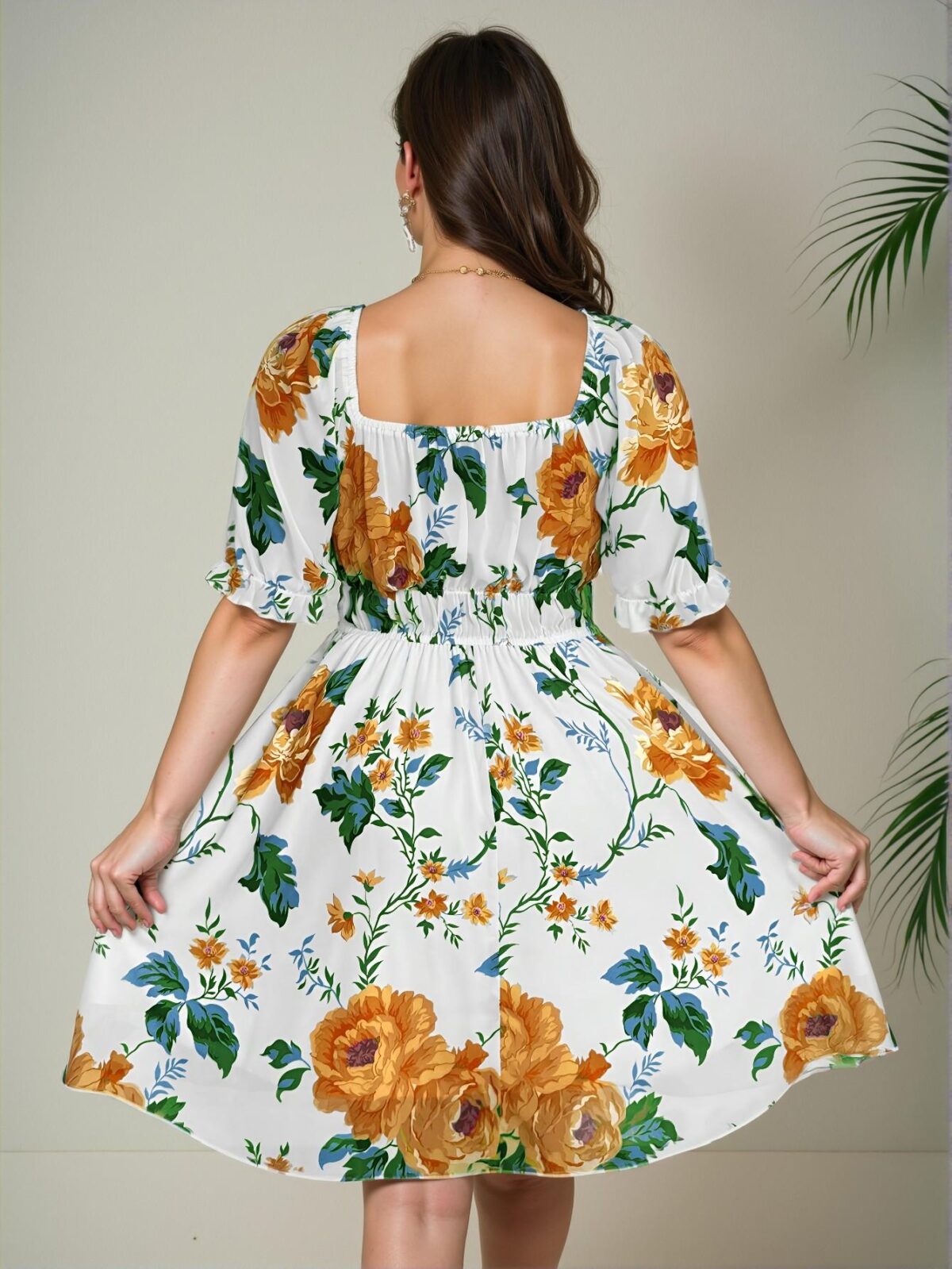Elegant Apricot Vintage Floral Print Chiffon A-Line Casual Shirt with Square and V-Neck Design for Spring/Summer - Chic, Classy and Trendy Fashion Style to Dress to Impress - Image 2