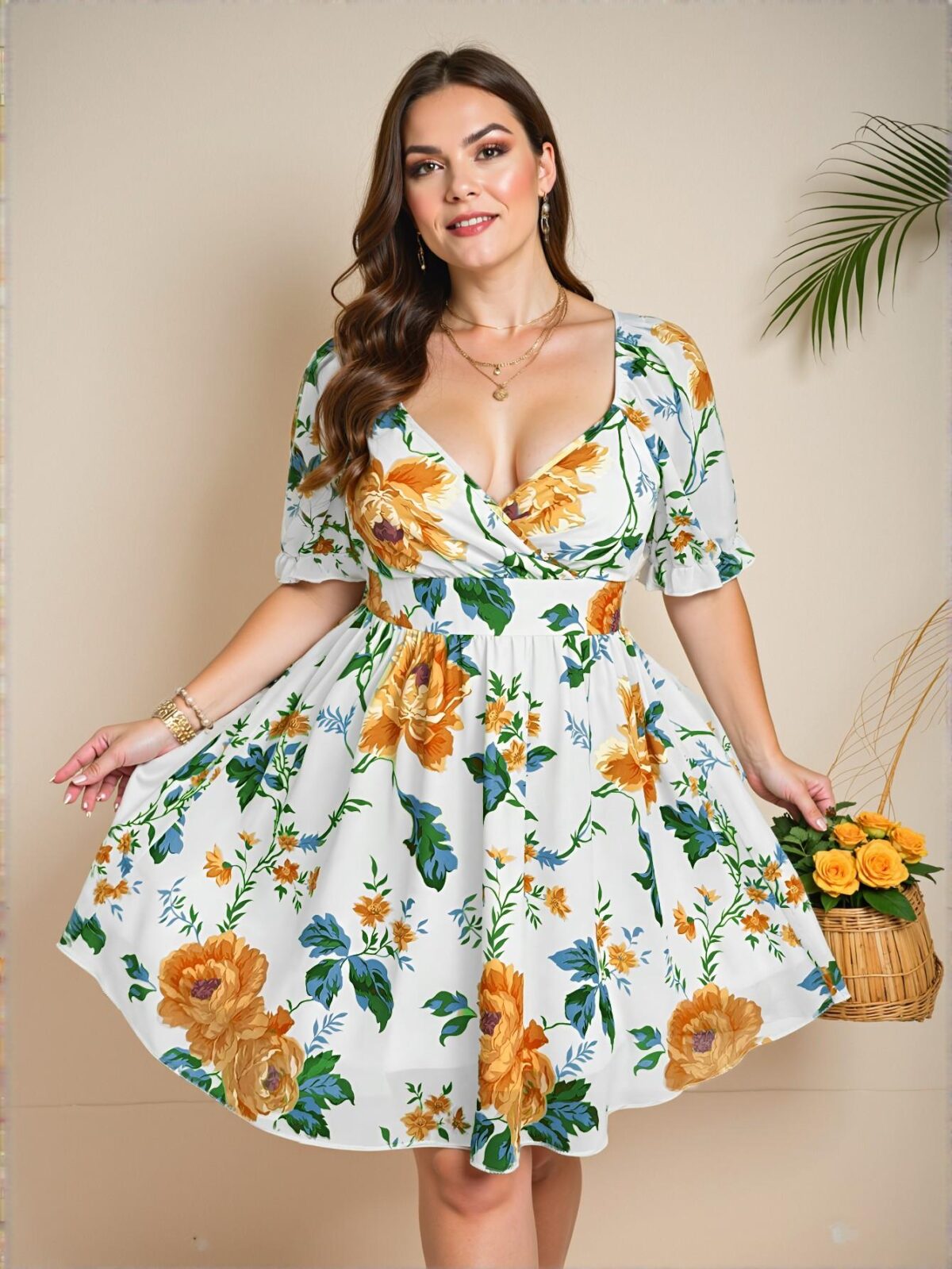 Elegant Apricot Vintage Floral Print Chiffon A-Line Casual Shirt with Square and V-Neck Design for Spring/Summer - Chic, Classy and Trendy Fashion Style to Dress to Impress - Image 3