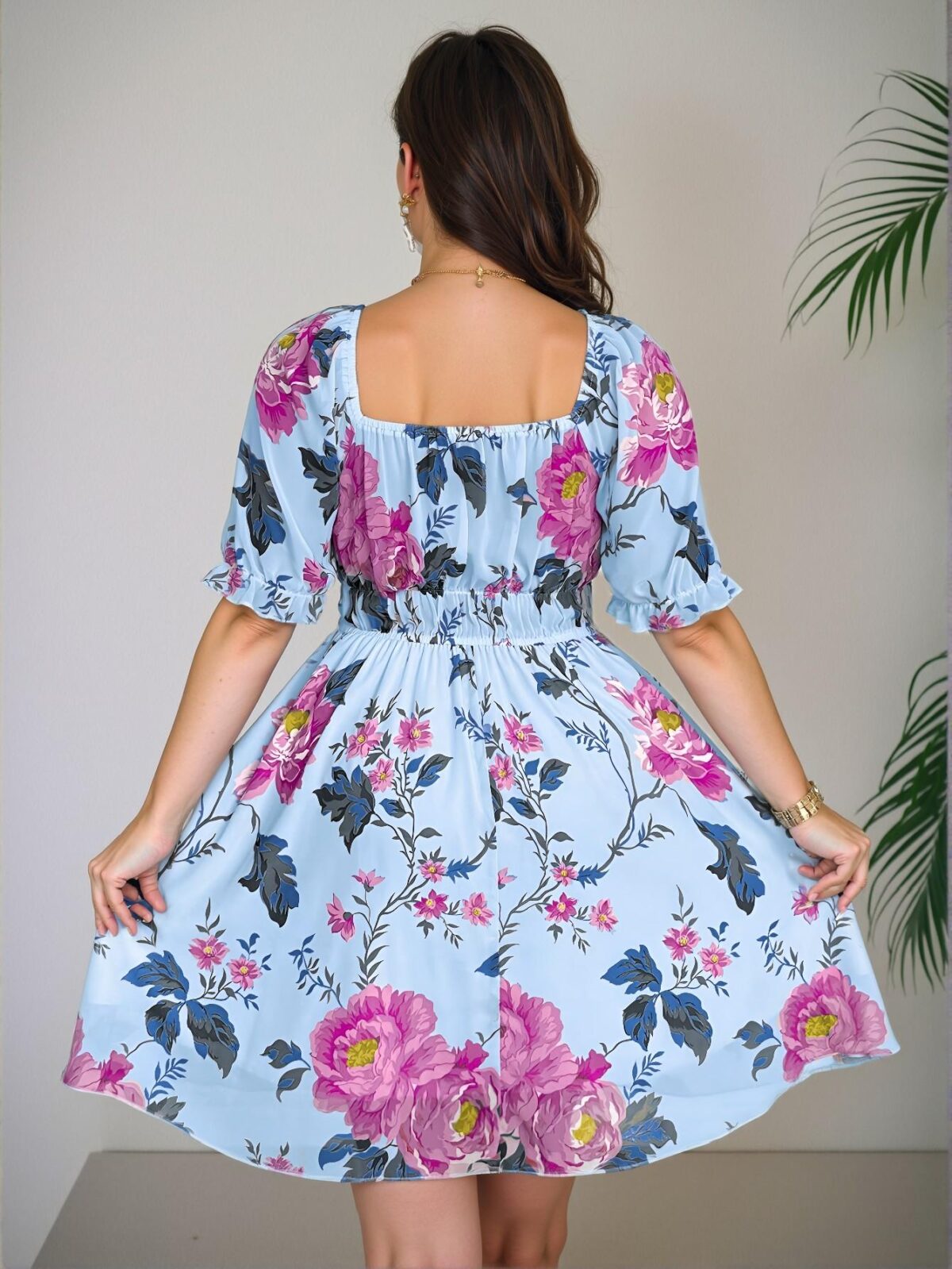 Elegant Blue Bohemian A-Line Chiffon Printed Short Sleeve Blouse for Summer Vacations - Chic, Classy and Trendy Fashion Style to Dress to Impress - Image 2
