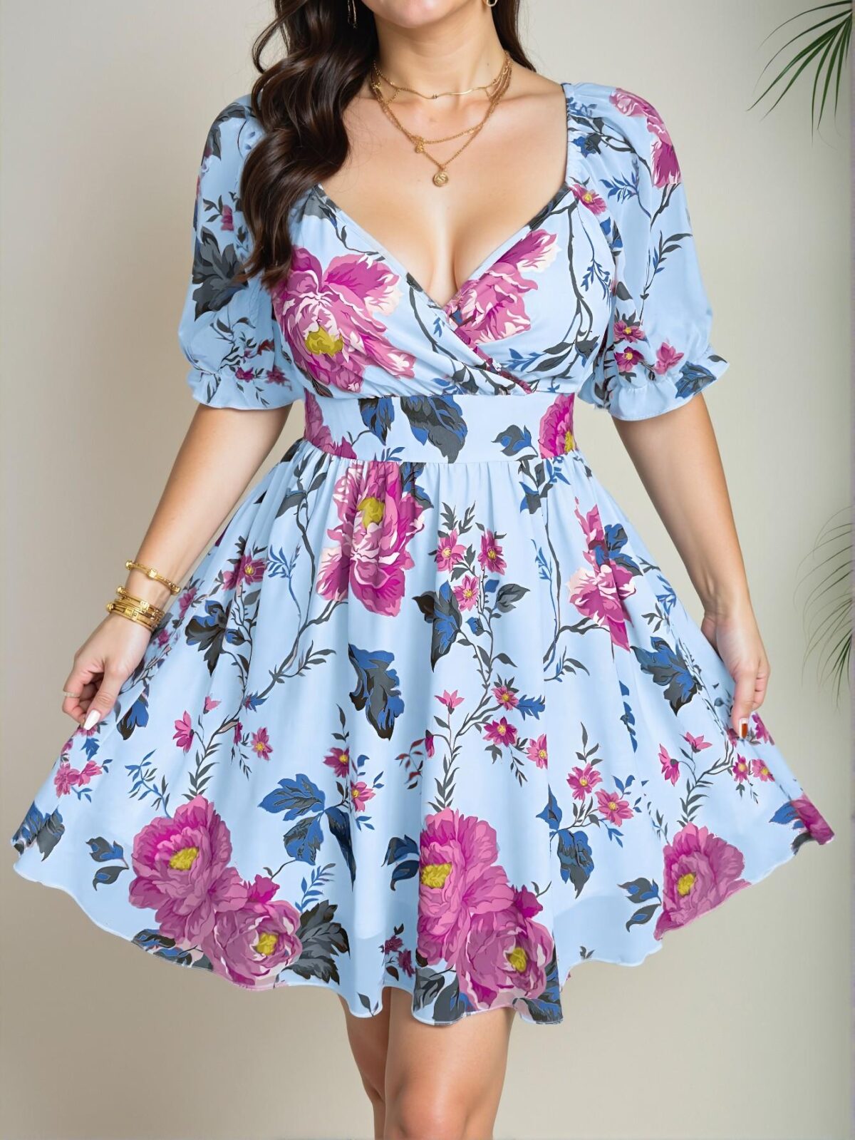 Elegant Blue Bohemian A-Line Chiffon Printed Short Sleeve Blouse for Summer Vacations - Chic, Classy and Trendy Fashion Style to Dress to Impress - Image 3