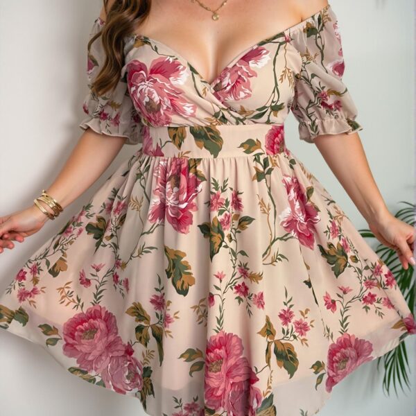 Elegant Pink Flared A-Line Blouse with Puff Sleeves and Floral Print for Women, Bohemian Vintage Style for Spring/Summer - Chic, Classy and Trendy Fashion Style to Dress to Impress