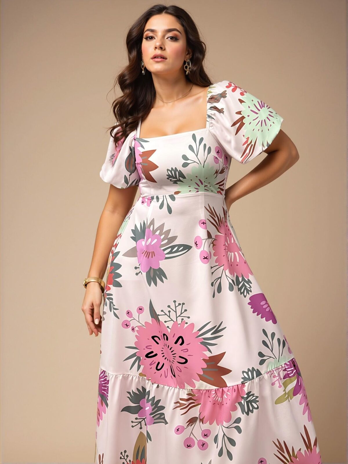 Multicolor Chic Botanical Print Puff Sleeve Cinched Waist Ruched Dress for Spring and Summer - Chic, Classy and Trendy Fashion Style to Dress to Impress