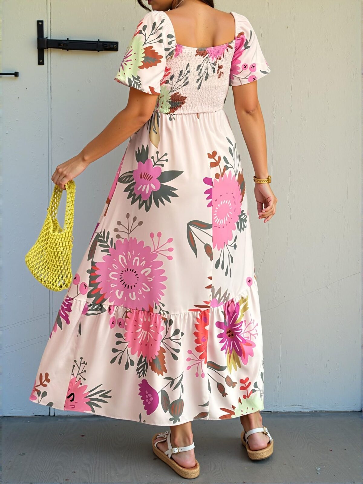 Multicolor Chic Botanical Print Puff Sleeve Cinched Waist Ruched Dress for Spring and Summer - Chic, Classy and Trendy Fashion Style to Dress to Impress - Image 2