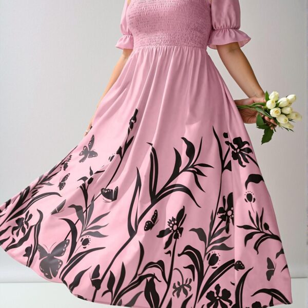 Elegant Pink Boho Maxi Dress with Floral and Plants Print for Wedding Guests, Perfect Spring and Summer Outfit - Chic, Classy and Trendy Fashion Style to Dress to Impress