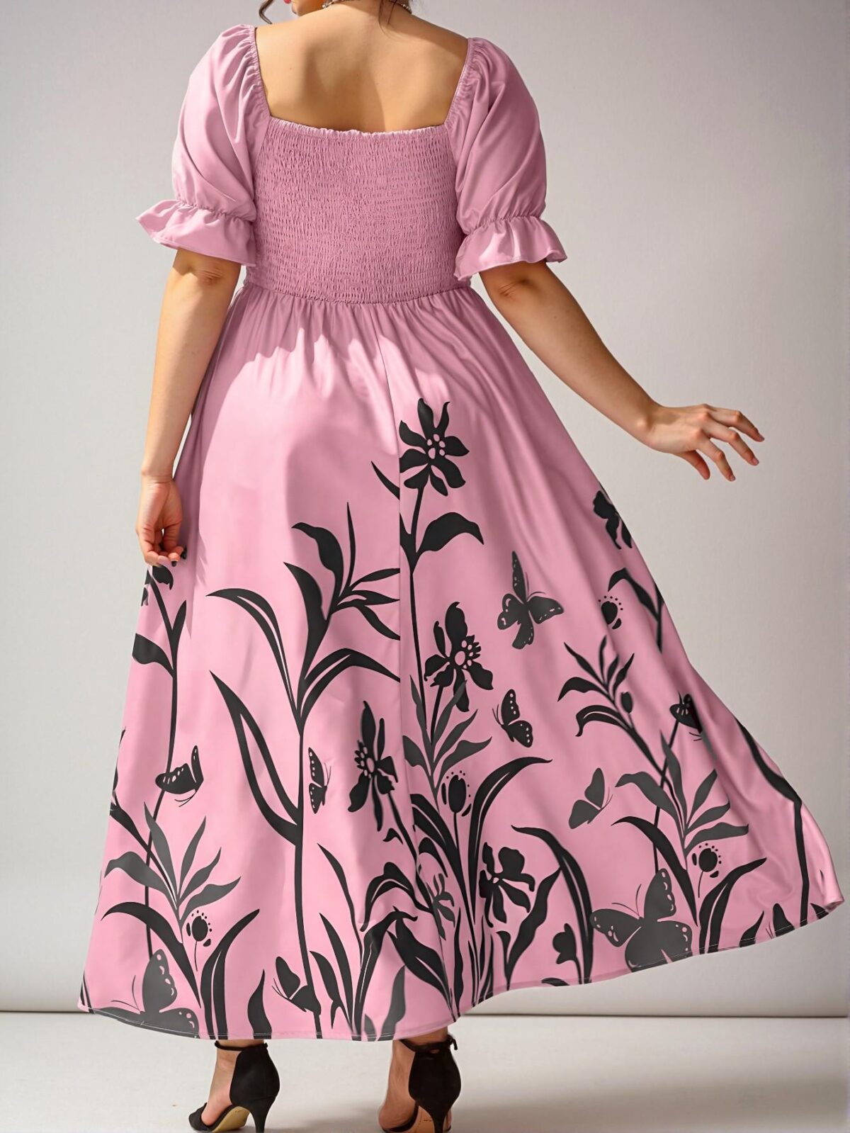 Elegant Pink Boho Maxi Dress with Floral and Plants Print for Wedding Guests, Perfect Spring and Summer Outfit - Chic, Classy and Trendy Fashion Style to Dress to Impress - Image 2