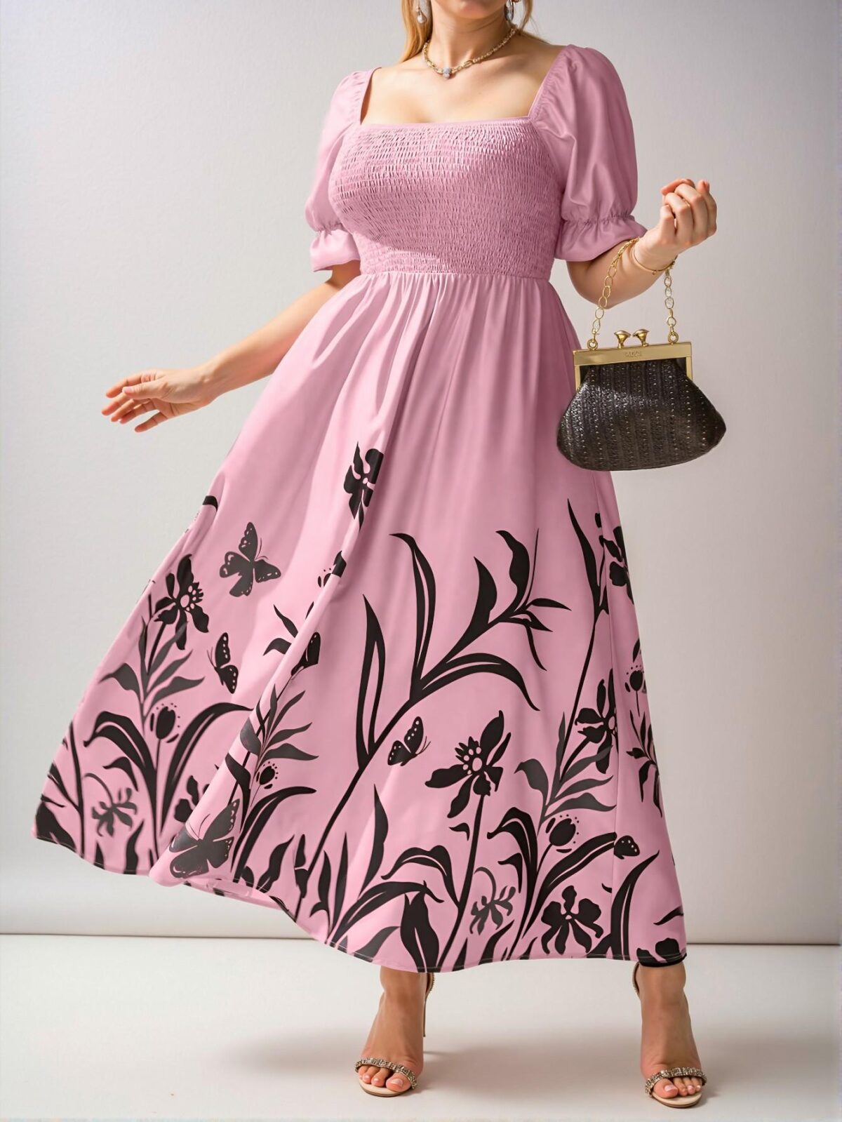 Elegant Pink Boho Maxi Dress with Floral and Plants Print for Wedding Guests, Perfect Spring and Summer Outfit - Chic, Classy and Trendy Fashion Style to Dress to Impress - Image 3