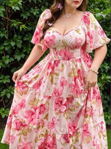 Elegant Multicolor Ruffled V-Neck Floral Dress with Flounce Sleeves for a Delightful Resort Look in Spring and Summer - Chic, Classy, and Trendy Fashion Style to Dress to Impress