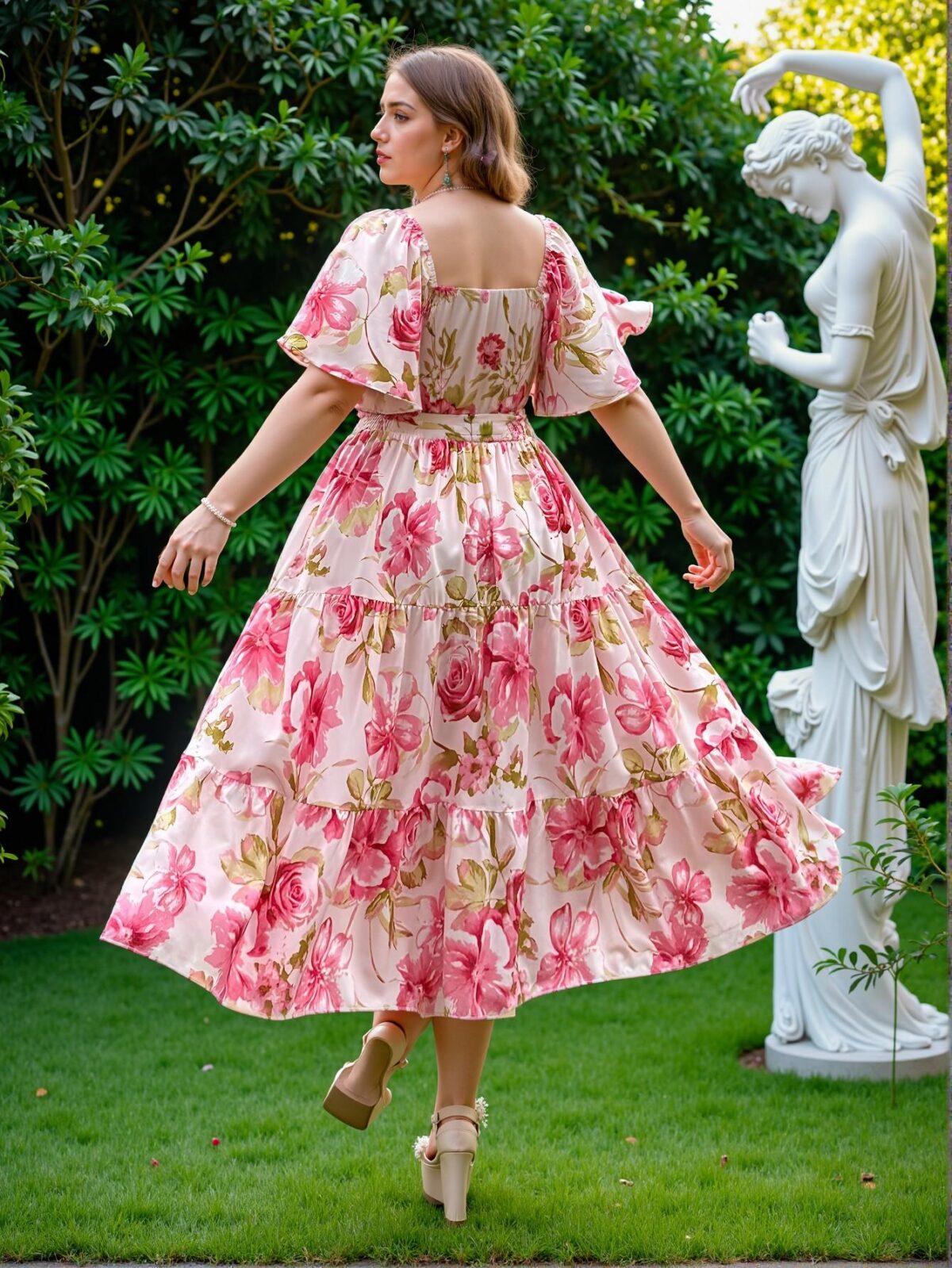 Elegant Multicolor Ruffled V-Neck Floral Dress with Flounce Sleeves for a Delightful Resort Look in Spring and Summer - Chic, Classy, and Trendy Fashion Style to Dress to Impress - Image 2