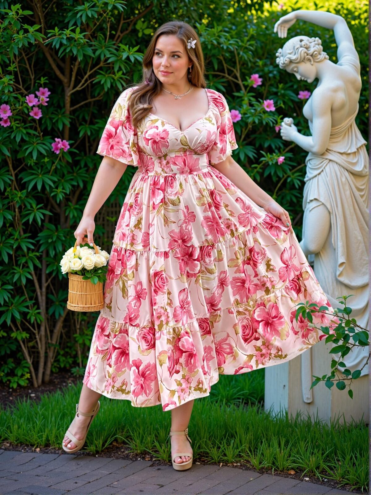 Elegant Multicolor Ruffled V-Neck Floral Dress with Flounce Sleeves for a Delightful Resort Look in Spring and Summer - Chic, Classy, and Trendy Fashion Style to Dress to Impress - Image 3