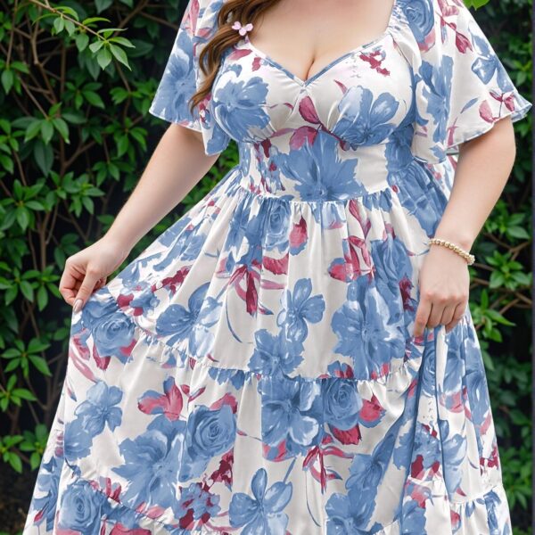 Elegant Baby Blue Flowy and Feminine Resort Dress with Ruffle Details for Spring and Summer - Chic, Classy and Trendy Fashion Style to Dress to Impress