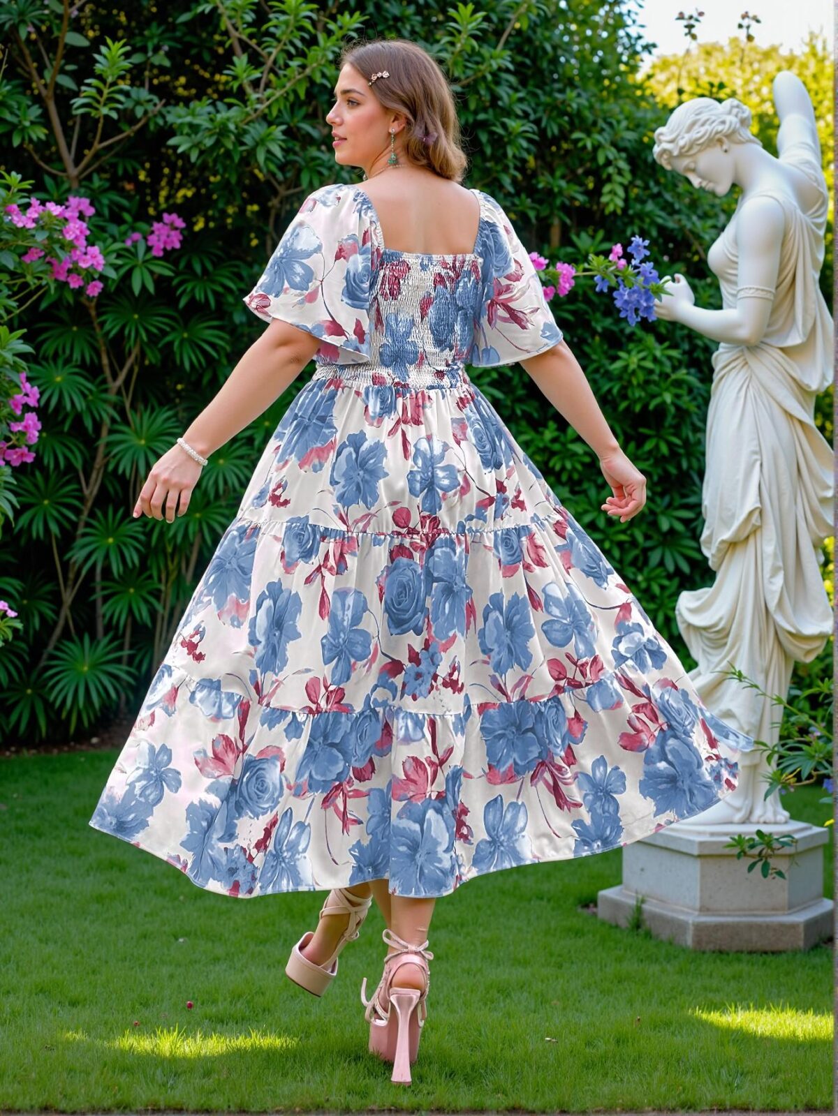 Elegant Baby Blue Flowy and Feminine Resort Dress with Ruffle Details for Spring and Summer - Chic, Classy and Trendy Fashion Style to Dress to Impress - Image 2