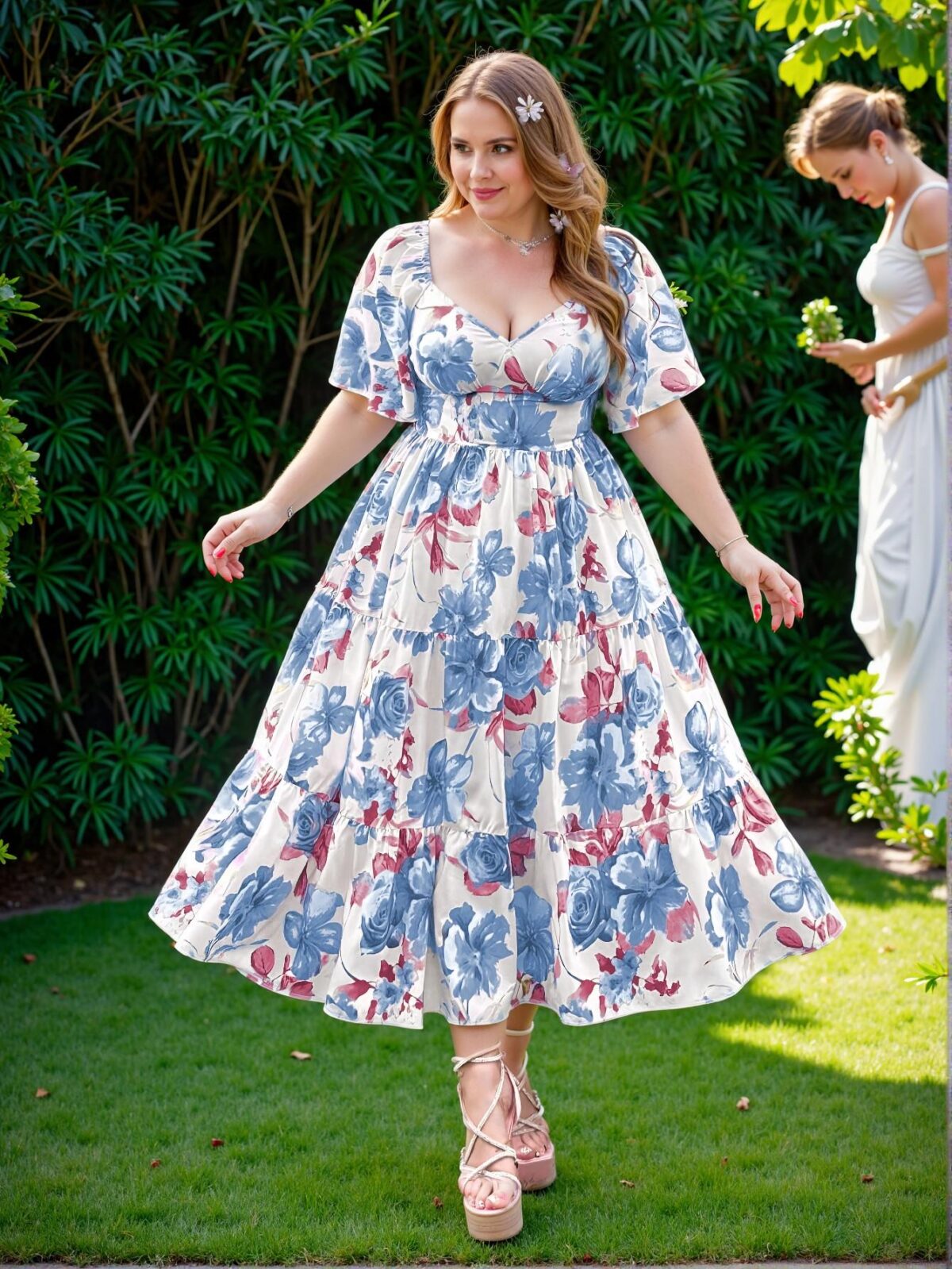 Elegant Baby Blue Flowy and Feminine Resort Dress with Ruffle Details for Spring and Summer - Chic, Classy and Trendy Fashion Style to Dress to Impress - Image 4