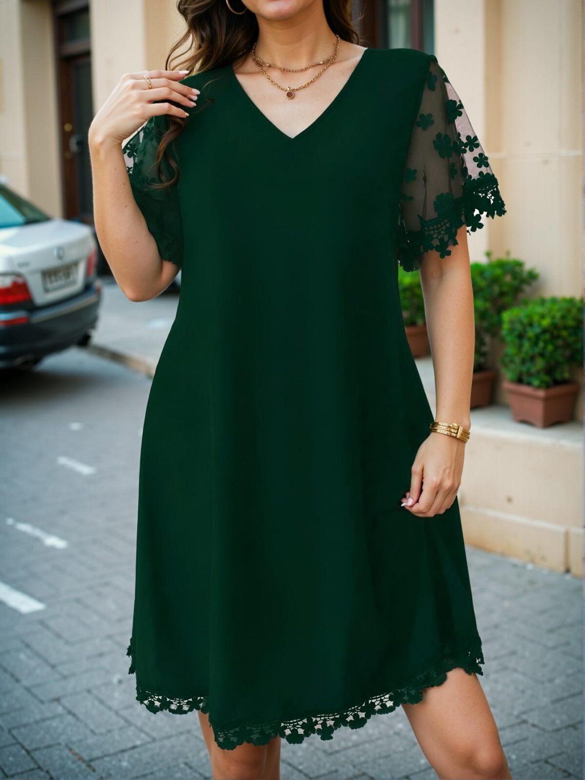 Elegant Dark Green Stylish Plus Size Mesh Dress, Perfect for Spring and Summer, Chic, Classy and Trendy Fashion Style to Dress to Impress - Image 3