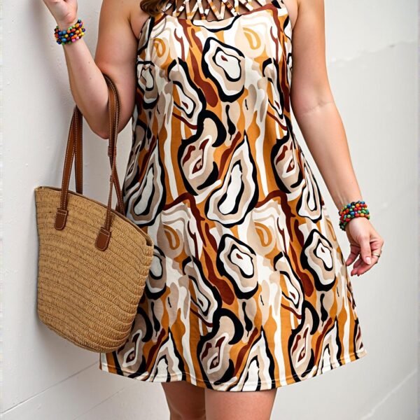 Elegant Multicolor A-Line Halter Neck Dress with Marble Print for Casual Vacations in Spring and Summer - Chic, Classy and Trendy Fashion Style to Dress to Impress