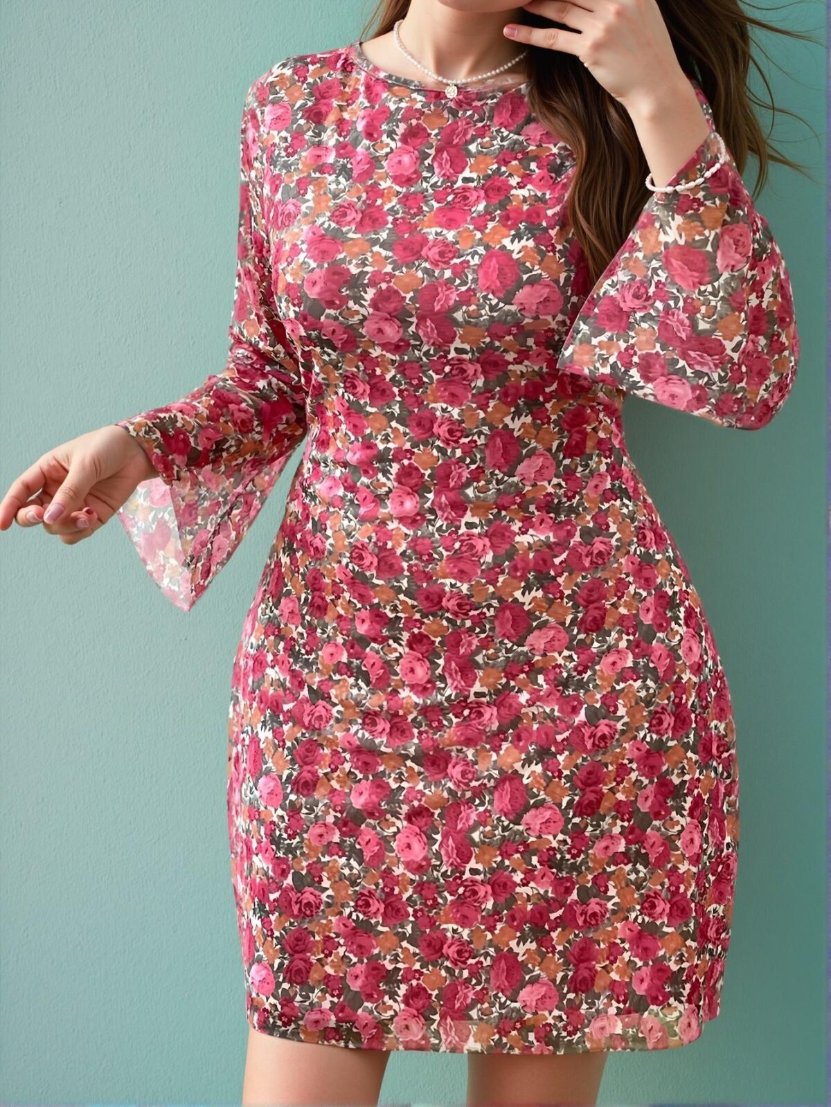 Elegant Multicolor Bohemian Inspired Backless Long Sleeve A-Line Floral Dress with Flare Sleeves for Romantic Dates and Summer Holidays - Chic, Classy and Trendy Fashion Style to Dress to Impress - Image 2