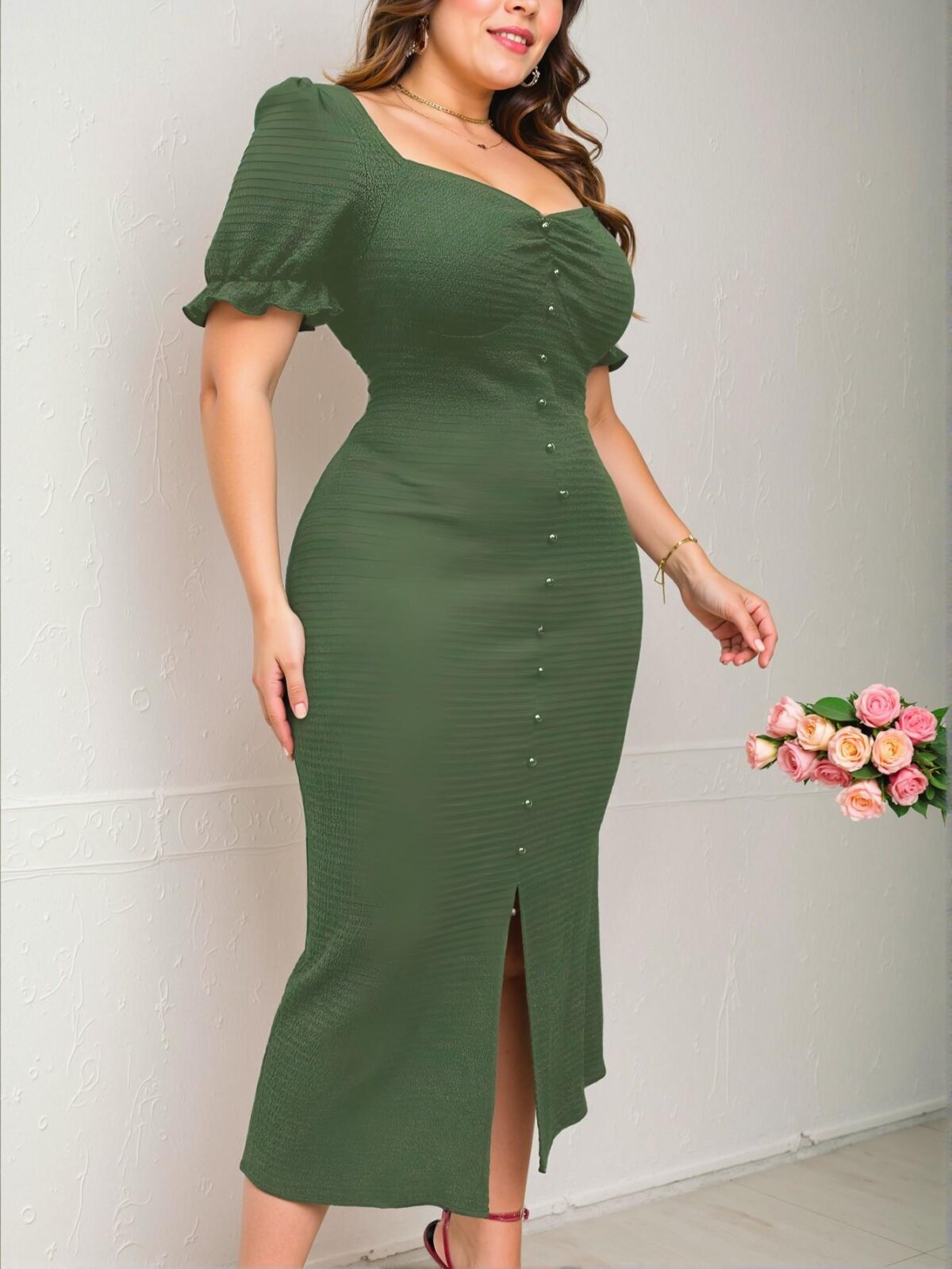 Elegant Green Bodycon Maxi Dress for Plus Size Women - Stylish Long Evening Outfit for Spring and Summer - Chic, Classy and Trendy Fashion Style to Dress to Impress