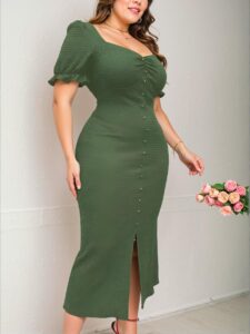 Elegant Green Bodycon Maxi Dress for Plus Size Women - Stylish Long Evening Outfit for Spring and Summer - Chic, Classy and Trendy Fashion Style to Dress to Impress