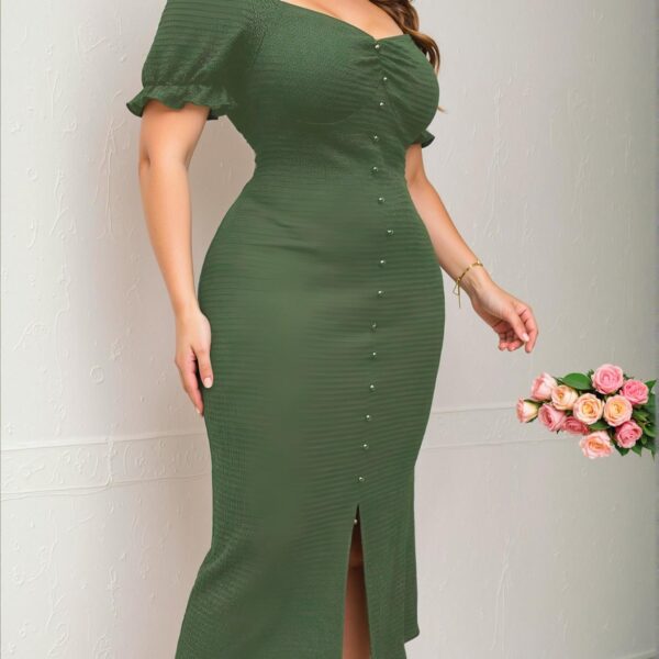 Elegant Green Bodycon Maxi Dress for Plus Size Women - Stylish Long Evening Outfit for Spring and Summer - Chic, Classy and Trendy Fashion Style to Dress to Impress
