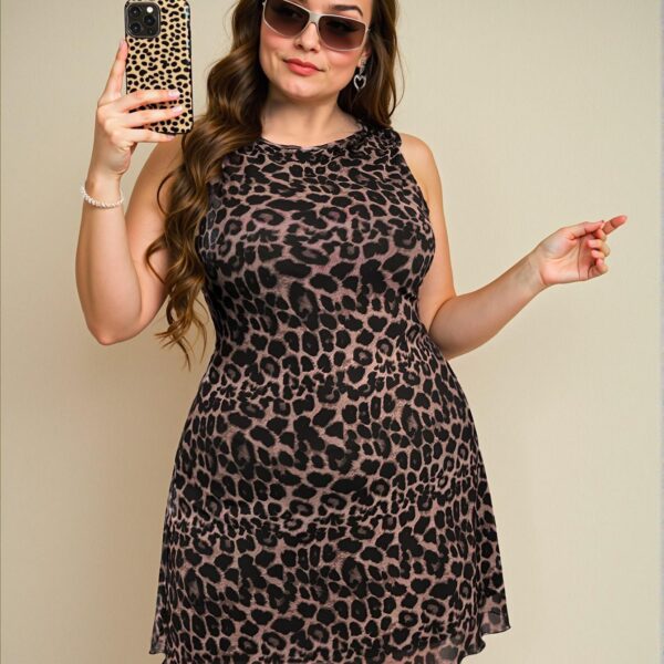 Elegant Multicolor Stylish Sleeveless Leopard Print Mesh Back Dress for Spring and Summer - Chic, Classy and Trendy Fashion Style to Dress to Impress