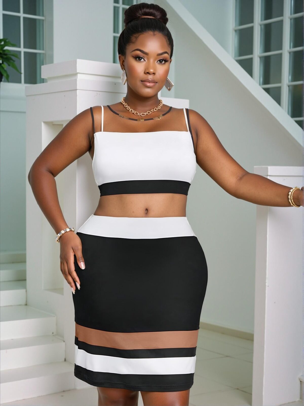 Elegant Multicolor Stylish Plus Size Colorblock Bodycon Dress Perfect for Spring and Summer – Chic, Classy, and Trendy Fashion Style to Dress to Impress - Image 4
