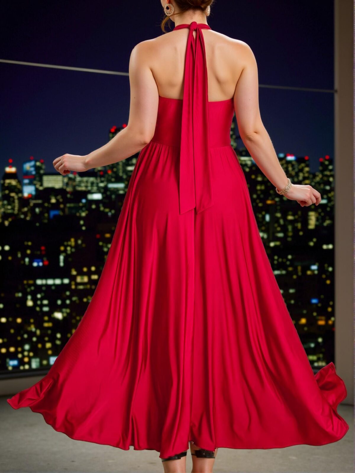 Elegant Red Halter Tie-Up Maxi Dress, Perfect for New Year's Celebrations and Spring/Summer Events - Chic, Classy and Trendy Fashion Style to Dress to Impress - Image 3