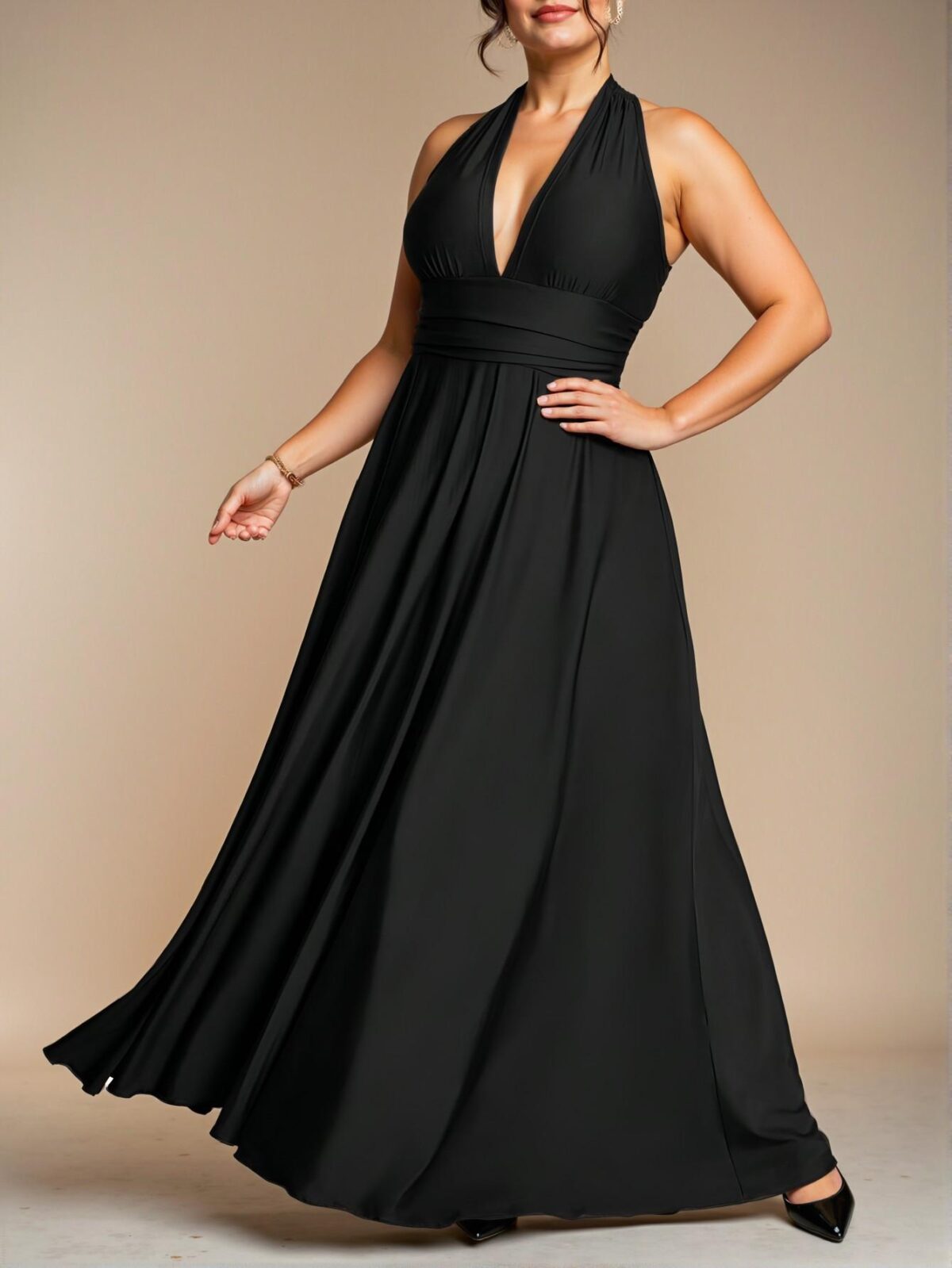 Elegant Black Simple A-Line Maxi Dress for Plus Size Women, Perfect for Spring and Summer – Chic, Classy and Trendy Fashion Style to Dress to Impress - Image 2