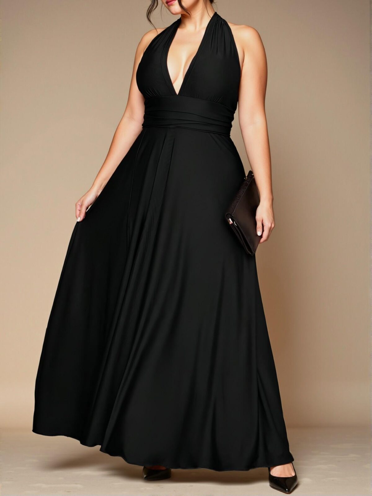 Elegant Black Simple A-Line Maxi Dress for Plus Size Women, Perfect for Spring and Summer – Chic, Classy and Trendy Fashion Style to Dress to Impress - Image 5