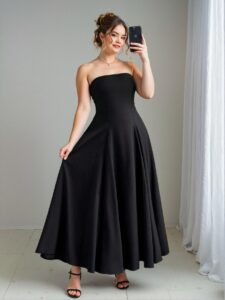 Elegant Black Strapless Ruched Waist A-Line Dress for Casual and Birthday Outfits in Spring and Summer - Chic, Classy and Trendy Fashion Style to Dress to Impress