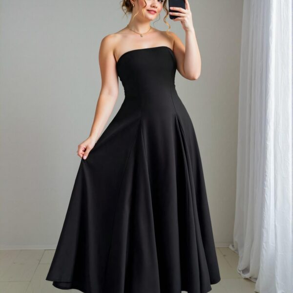 Elegant Black Strapless Ruched Waist A-Line Dress for Casual and Birthday Outfits in Spring and Summer - Chic, Classy and Trendy Fashion Style to Dress to Impress