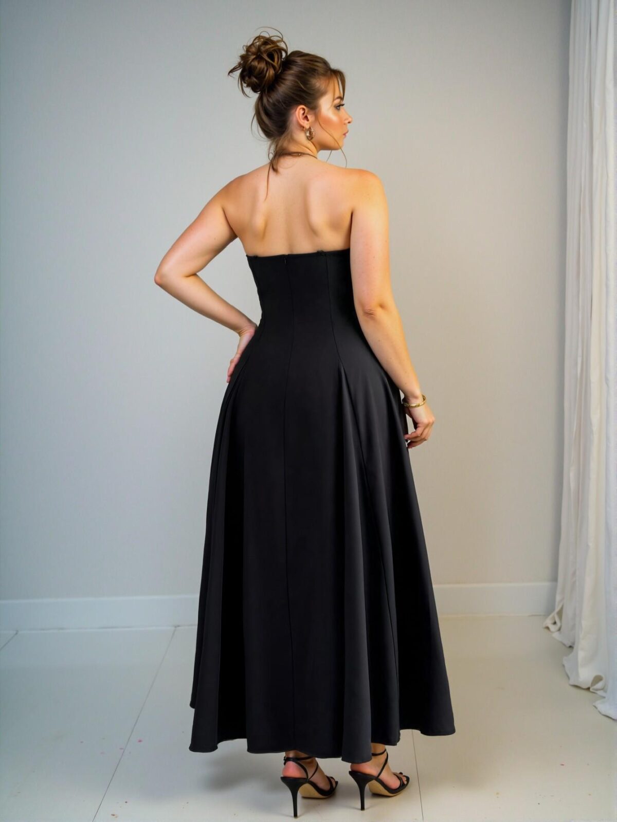 Elegant Black Strapless Ruched Waist A-Line Dress for Casual and Birthday Outfits in Spring and Summer - Chic, Classy and Trendy Fashion Style to Dress to Impress - Image 2