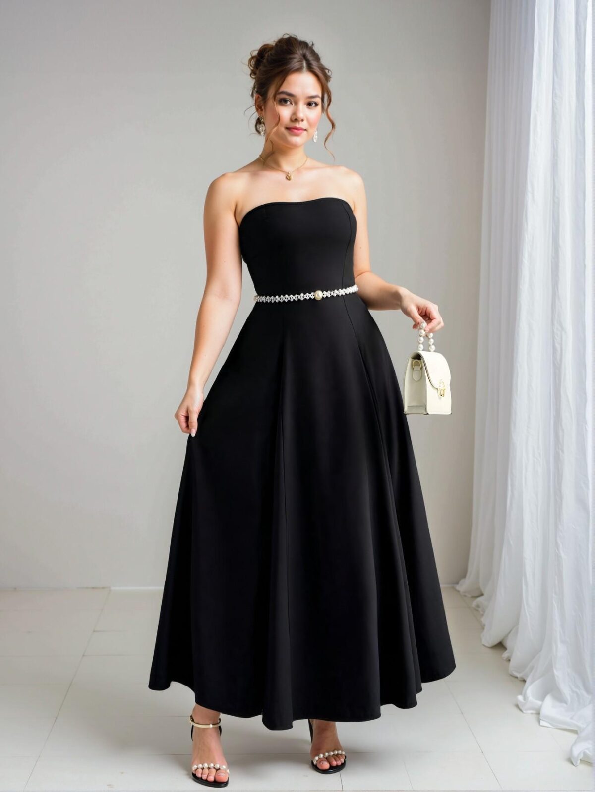 Elegant Black Strapless Ruched Waist A-Line Dress for Casual and Birthday Outfits in Spring and Summer - Chic, Classy and Trendy Fashion Style to Dress to Impress - Image 4