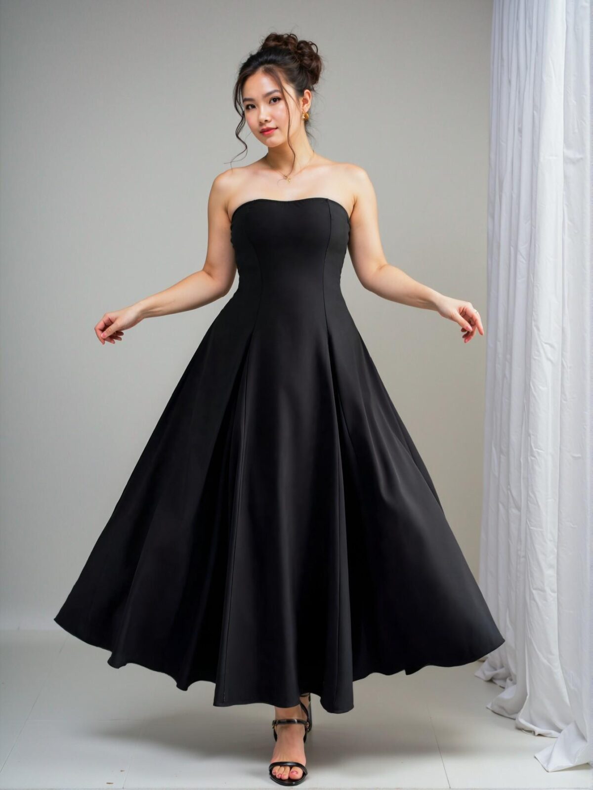 Elegant Black Strapless Ruched Waist A-Line Dress for Casual and Birthday Outfits in Spring and Summer - Chic, Classy and Trendy Fashion Style to Dress to Impress - Image 5