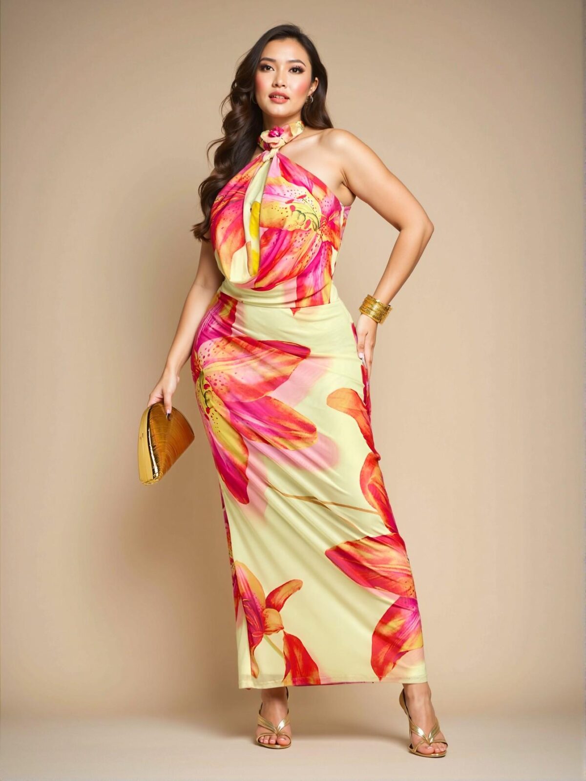 Elegant Yellow Floral Print Maxi Dress for Spring and Summer Beach Holiday Parties - Chic, Classy and Trendy Fashion Style to Dress to Impress - Image 3