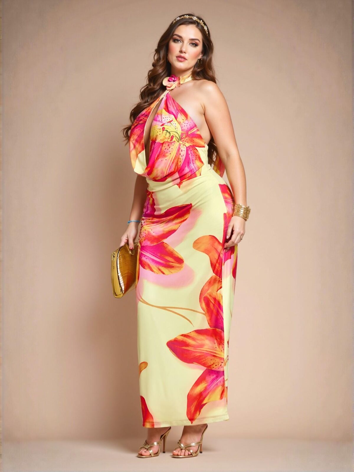 Elegant Yellow Floral Print Maxi Dress for Spring and Summer Beach Holiday Parties - Chic, Classy and Trendy Fashion Style to Dress to Impress - Image 4