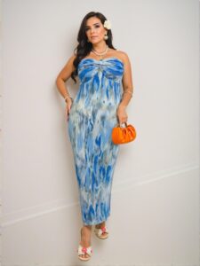Elegant Multicolor Strapless Twist Tie Dye Pleated Maxi Dress for Vacation and Date Nights - Chic, Classy and Trendy Fashion Style to Dress to Impress