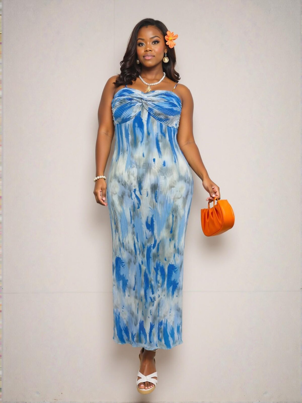 Elegant Multicolor Strapless Twist Tie Dye Pleated Maxi Dress for Vacation and Date Nights - Chic, Classy and Trendy Fashion Style to Dress to Impress - Image 2