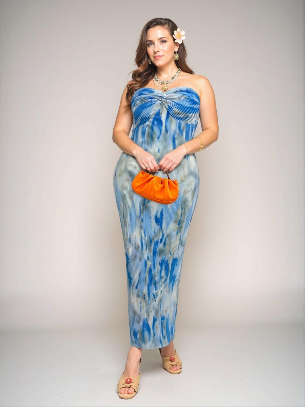 Elegant Multicolor Strapless Twist Tie Dye Pleated Maxi Dress for Vacation and Date Nights - Chic, Classy and Trendy Fashion Style to Dress to Impress - Image 4