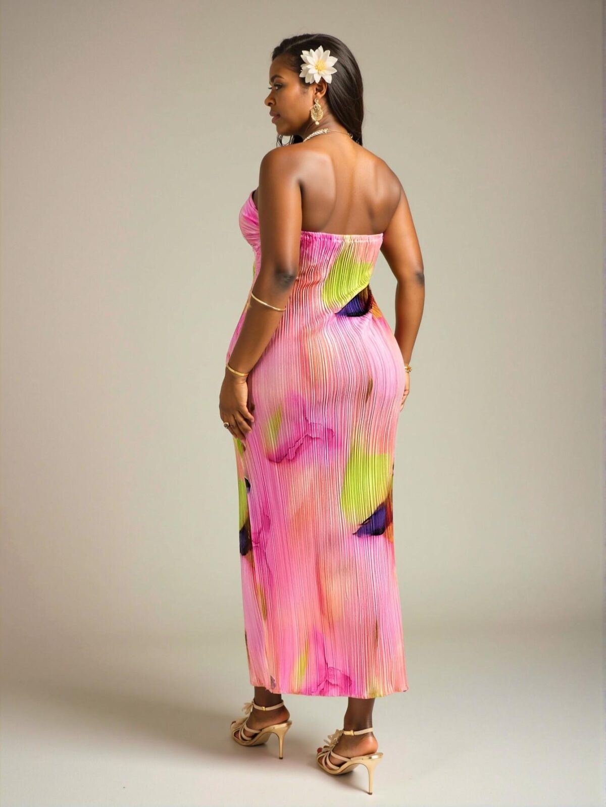 Elegant Multicolor Twist Knot Dress with Loose Fit and Pleated Fabric for Spring and Summer Vacations, Beach Parties, and Romantic Dates - Chic, Classy, and Trendy Fashion Style to Dress to Impress - Image 3