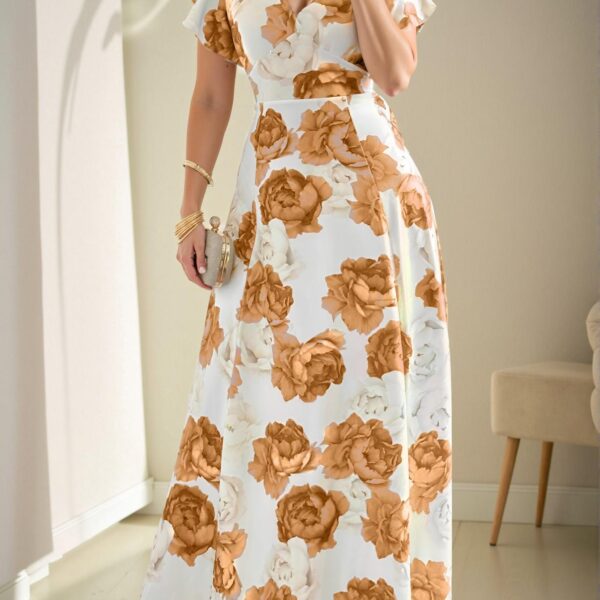 Elegant Yellow Floral Print Ruffle V Neck Maxi Dress for Spring and Summer – Chic, Classy and Trendy Fashion Style to Dress to Impress