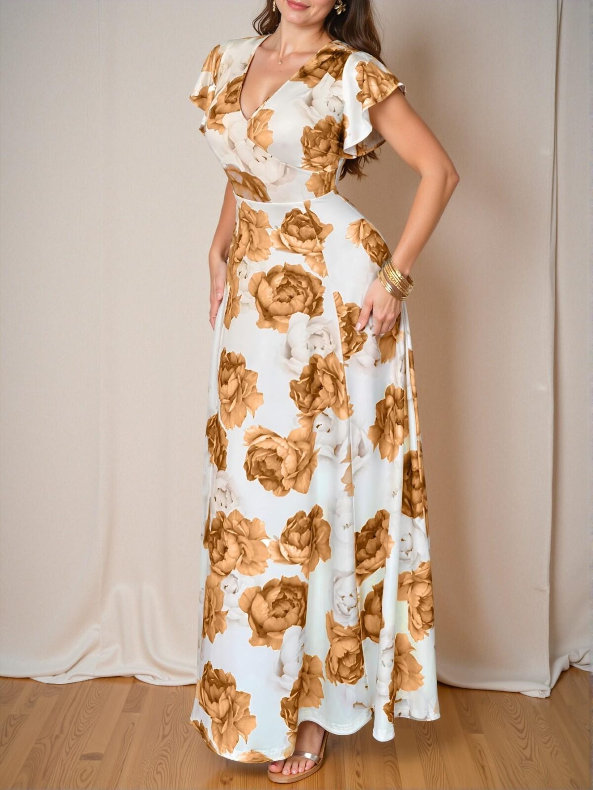 Elegant Yellow Floral Print Ruffle V Neck Maxi Dress for Spring and Summer – Chic, Classy and Trendy Fashion Style to Dress to Impress - Image 3