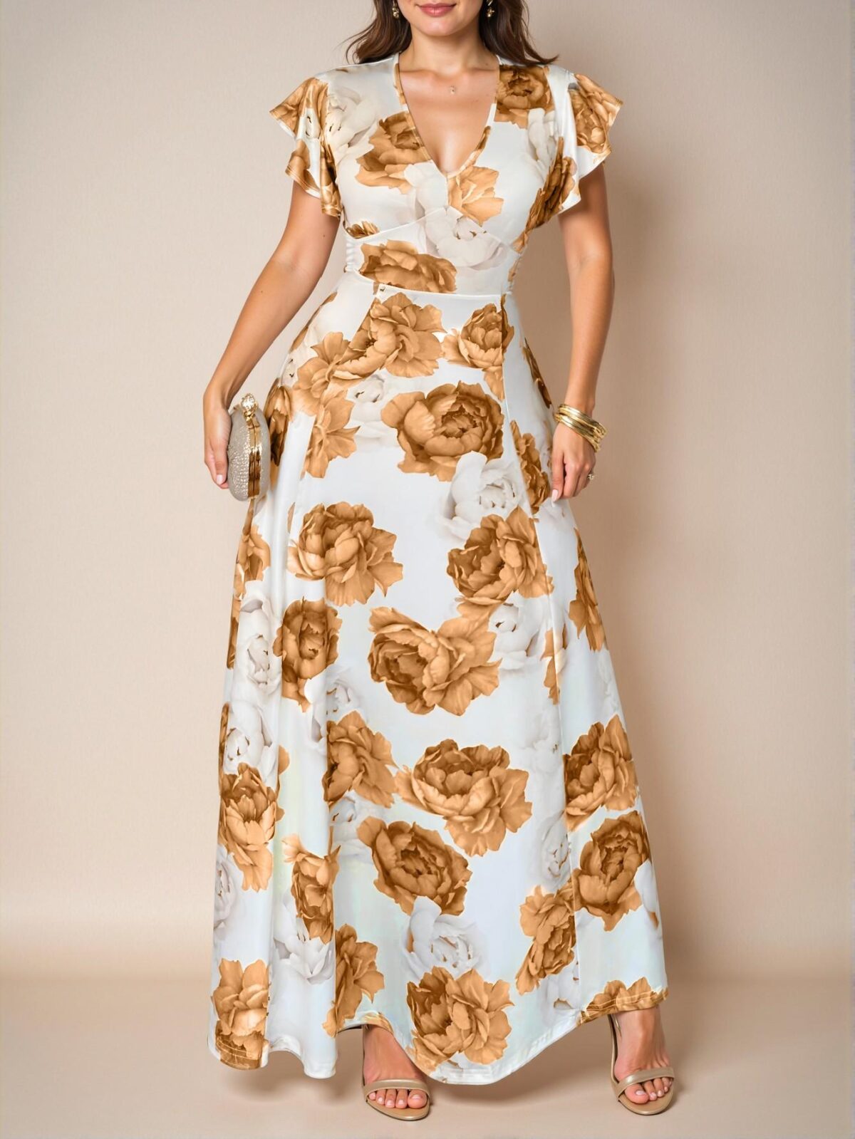Elegant Yellow Floral Print Ruffle V Neck Maxi Dress for Spring and Summer – Chic, Classy and Trendy Fashion Style to Dress to Impress - Image 4