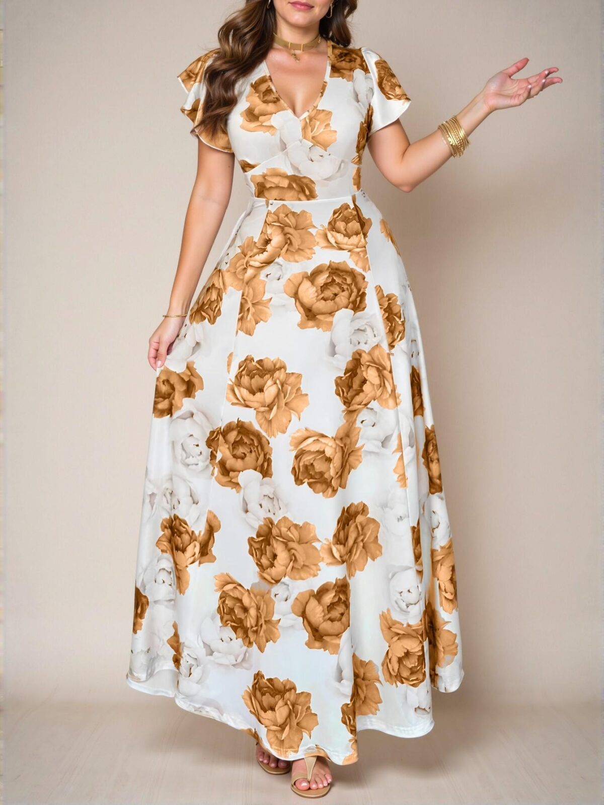 Elegant Yellow Floral Print Ruffle V Neck Maxi Dress for Spring and Summer – Chic, Classy and Trendy Fashion Style to Dress to Impress - Image 5